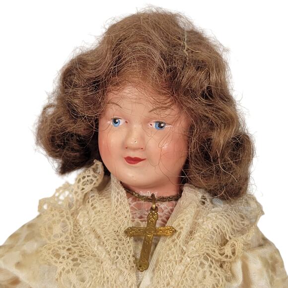 Vintage 7"  Folk Doll with Purple Velvet Dress and Lace Details - Picture 2 of 13